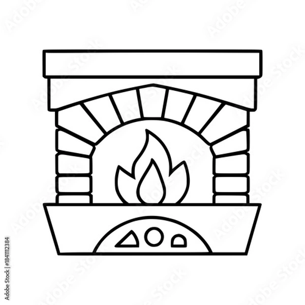 Obraz Simple Fireplace Outline Icon with Fire
