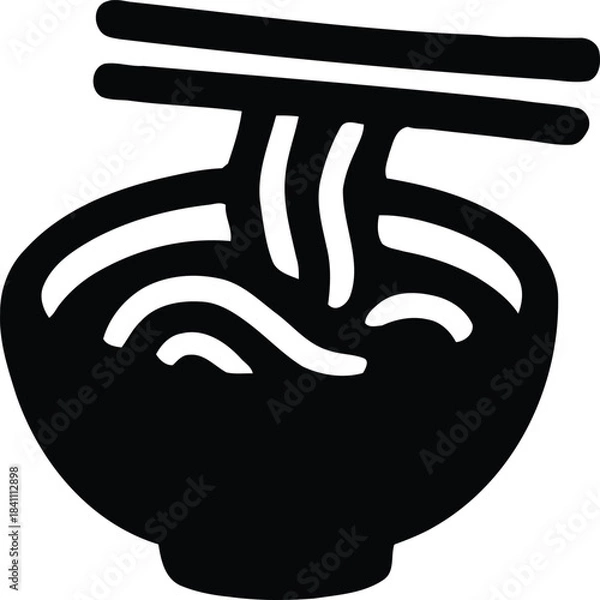 Fototapeta This graphic features a minimalist silhouette of a noodle bowl, complete with noodles flowing and chopsticks resting on top. It perfectly represents Asian dining culture, making it ideal for topics re