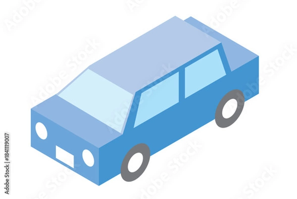 Obraz シンプルでかわいい青い自動車のアイソメトリックイラスト