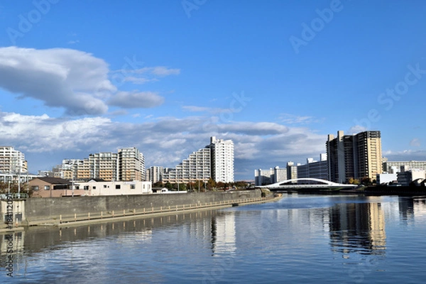 Fototapeta 【東京都北区】隅田川 新豊橋方面マンション群