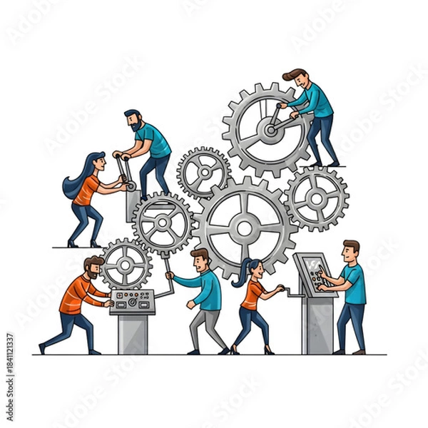 Obraz Teamwork operating giant gears
