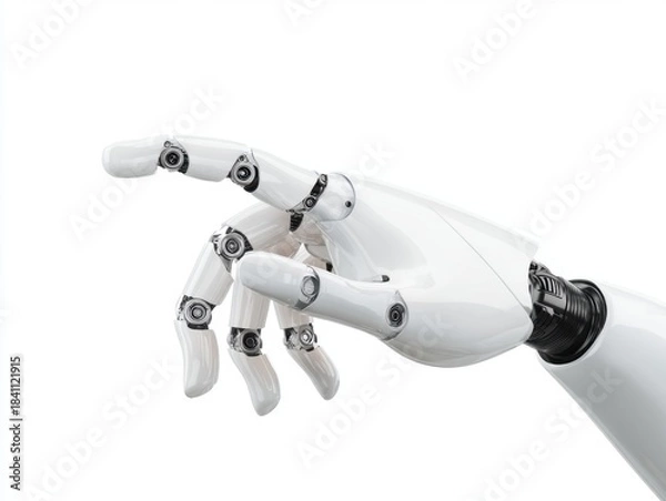 Fototapeta Robot hand gesturing on white background, Artificial intelligence.