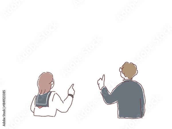 Obraz 指をさす学生の後ろ姿
