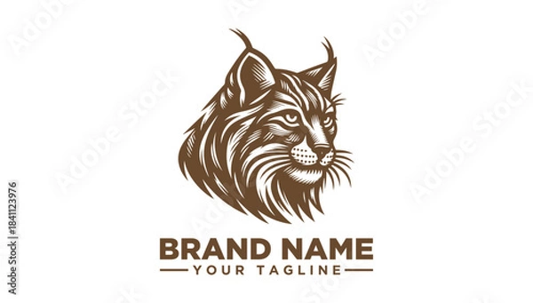 Fototapeta Elegant wildcat head logo vector illustration featuring detailed artistic lines, perfect for strength and nature-inspired branding projects