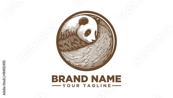 Fototapeta Brown Panda Yin Yang Logo Vector Illustration of a Circular Design with a Panda