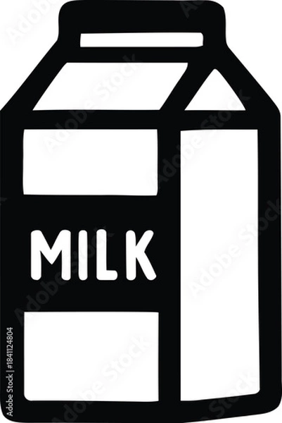 Fototapeta This graphic features a minimalist silhouette of a milk carton, prominently labeled with "MILK." The design is simple yet effective, ideal for representing dairy products, nutrition, and beverages in 