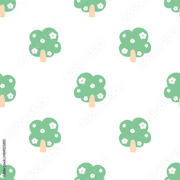 Fototapeta Tree seamless pattern design for background, wallpaper, textile design, fabric, card, wrapping paper, carpet, notebook, diary cover, blanket, blanket for kids, decorative, and etc.