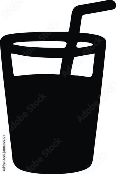 Fototapeta This graphic showcases a sleek silhouette of a glass filled with a beverage, complete with a straw. Its simple design makes it ideal for representing drinks, refreshment options, and hydration in vari