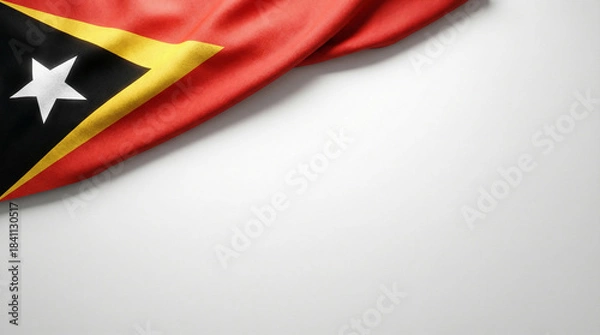 Obraz A close-up of a flag featuring red, black, and yellow colors with a white star, displayed against a neutral background.