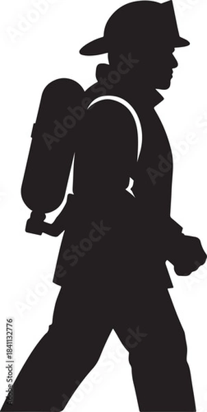 Obraz Brave Firefighter Silhouette with Oxygen Tank Prepared for Emergency Response