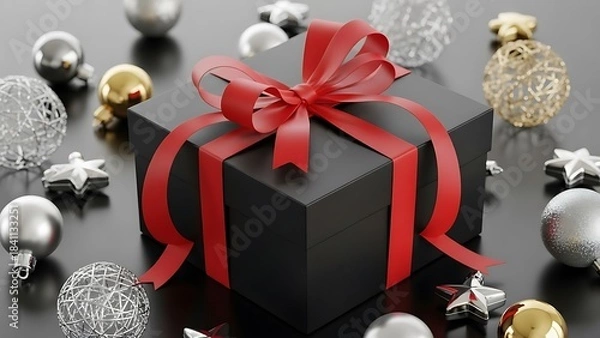 Fototapeta christmas gift box with balls