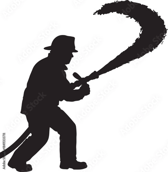 Obraz Firefighter heroically spraying a powerful stream of water from a hose