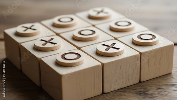 Fototapeta Wooden Tic-Tac-Toe Game: Strategy, Logic, and Classic Play for Fun and Learning