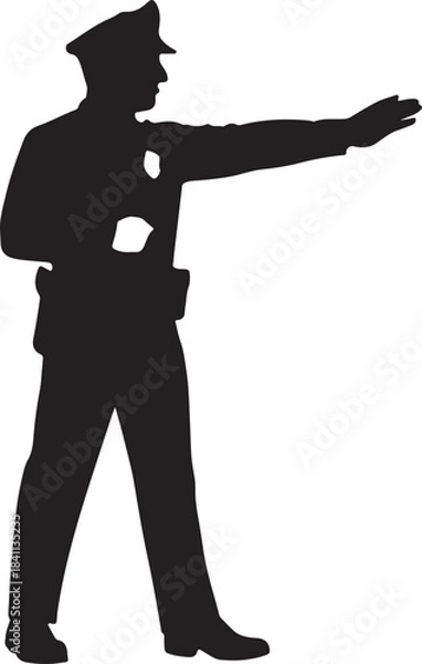 Obraz Silhouette of a police officer directing traffic with outstretched arm