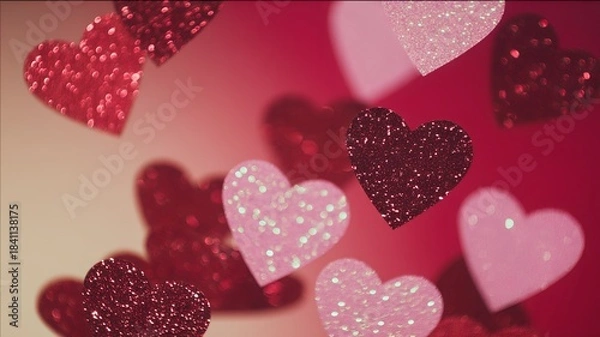 Obraz Festive bright banner background with copy space featuring glitter red and pink hearts