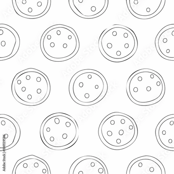 Obraz Simple cute cookie flat vector seamless pattern. Hand drawn vector seamless pattern in doodle style. Continuous line drawing.