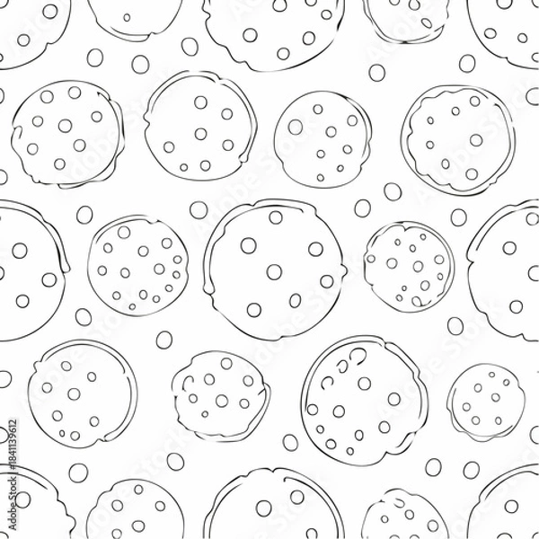 Fototapeta Simple cute cookie flat vector seamless pattern. Hand drawn vector seamless pattern in doodle style. Continuous line drawing.