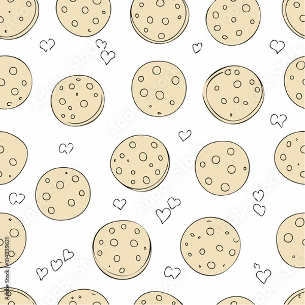 Obraz Simple cute cookie flat vector seamless pattern. Hand drawn vector seamless pattern in doodle style. Continuous line drawing.