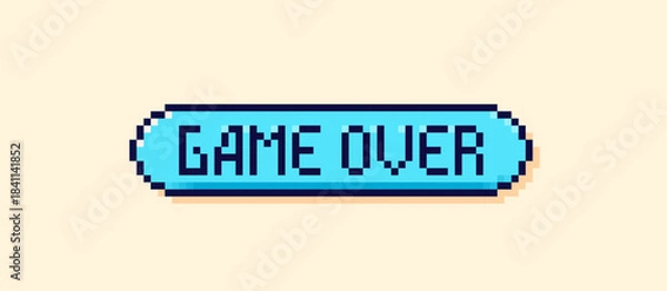 Fototapeta Pixel art user interface button. Blue game over speech bubble.