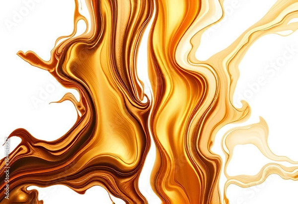 Fototapeta Abstract Flowing Golden Fluid Waves Curling and Swirling Dynamically on Pure White Background for Modern Interior Decor, Digital Art Prints, and Creative Abstract Designs