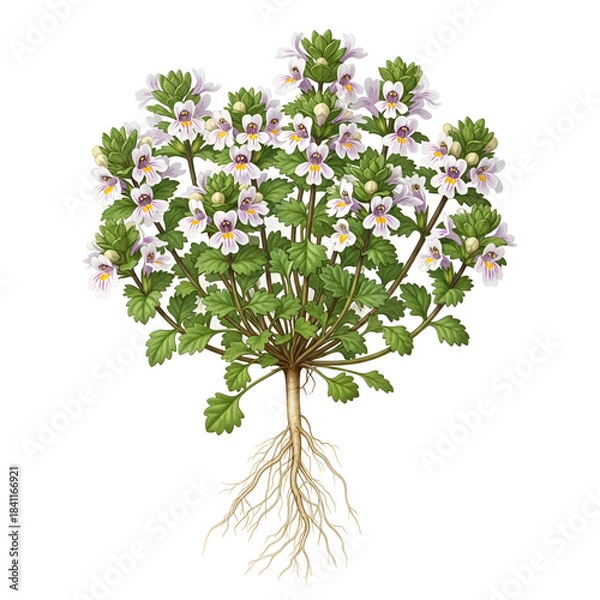 Fototapeta Full mature eyebright plant with roots and flowers