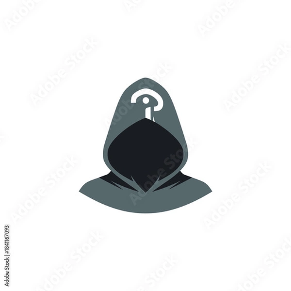 Fototapeta A mysterious hooded figure with a question mark symbol on its hood, representing anonymity or uncertainty.