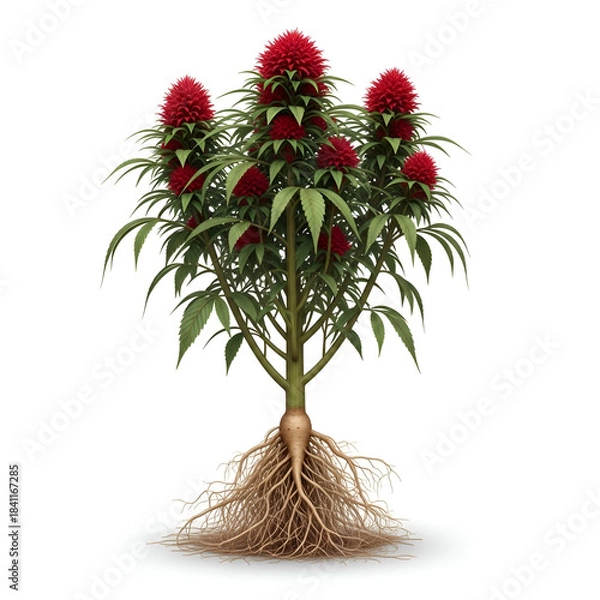 Fototapeta Laksha herb with roots and red resinous flowers