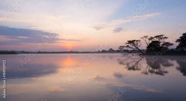 Fototapeta sunset over the river