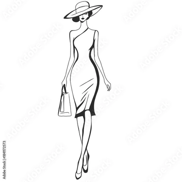 Obraz Illustration of Woman Wearing Hat and Dress