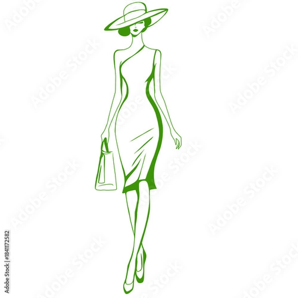 Obraz Illustration of Woman Wearing Hat and Dress