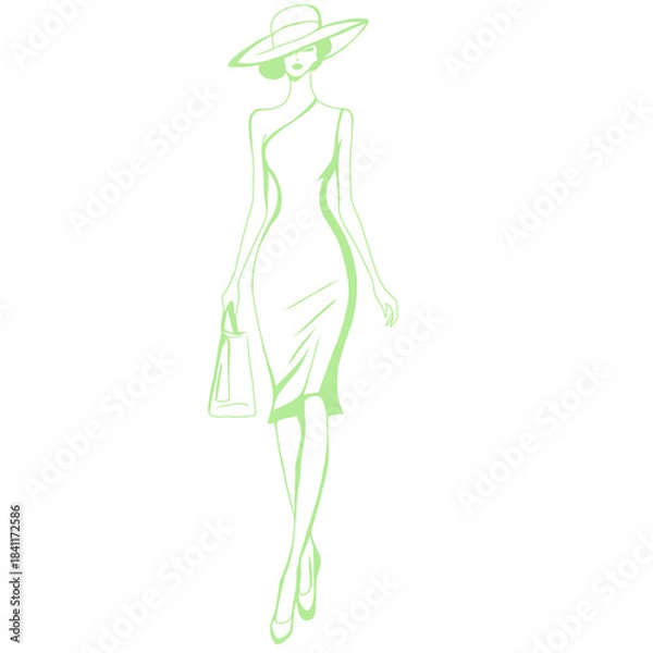 Obraz Illustration of Woman Wearing Hat and Dress