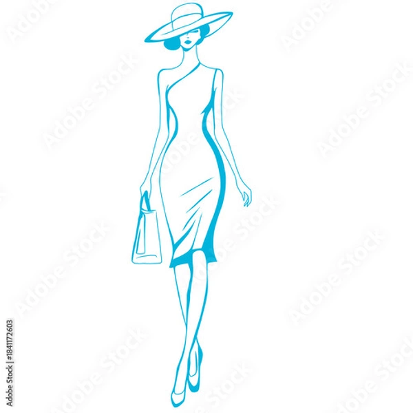 Obraz Illustration of Woman Wearing Hat and Dress