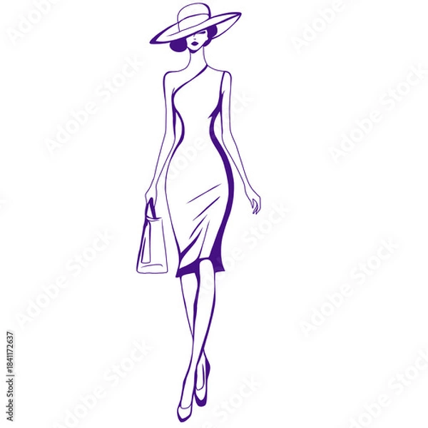 Obraz Illustration of Woman Wearing Hat and Dress