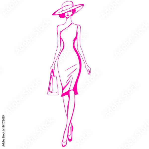 Obraz Illustration of Woman Wearing Hat and Dress