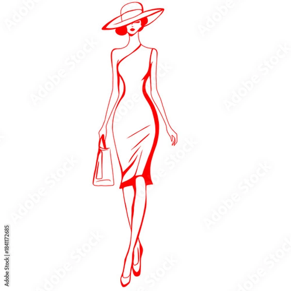 Obraz Illustration of Woman Wearing Hat and Dress