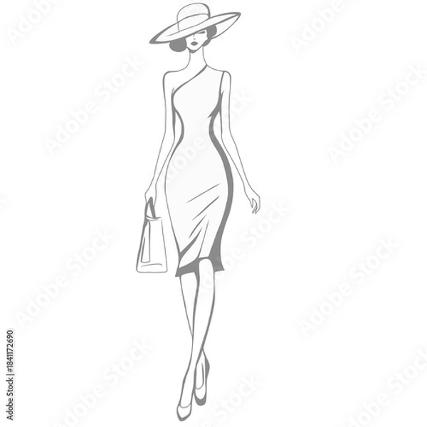 Obraz Illustration of Woman Wearing Hat and Dress