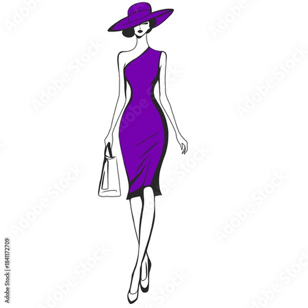 Obraz Illustration of Woman Wearing Hat and Dress