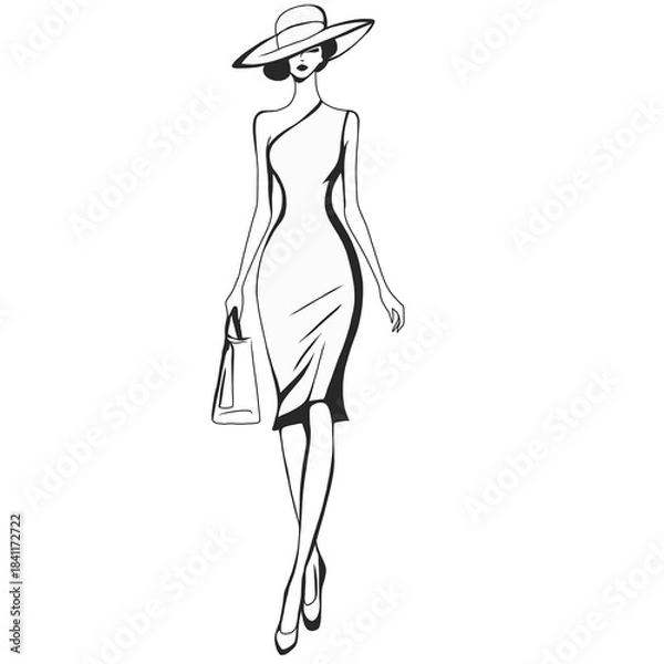 Obraz Illustration of Woman Wearing Hat and Dress