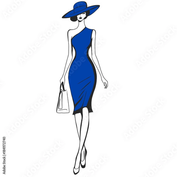 Obraz Illustration of Woman Wearing Hat and Dress