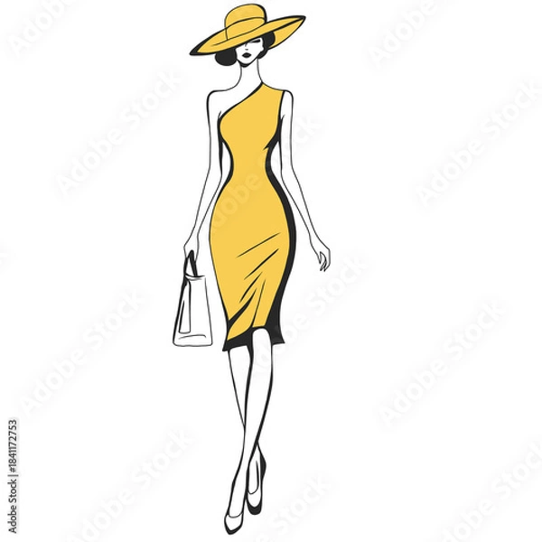 Obraz Illustration of Woman Wearing Hat and Dress