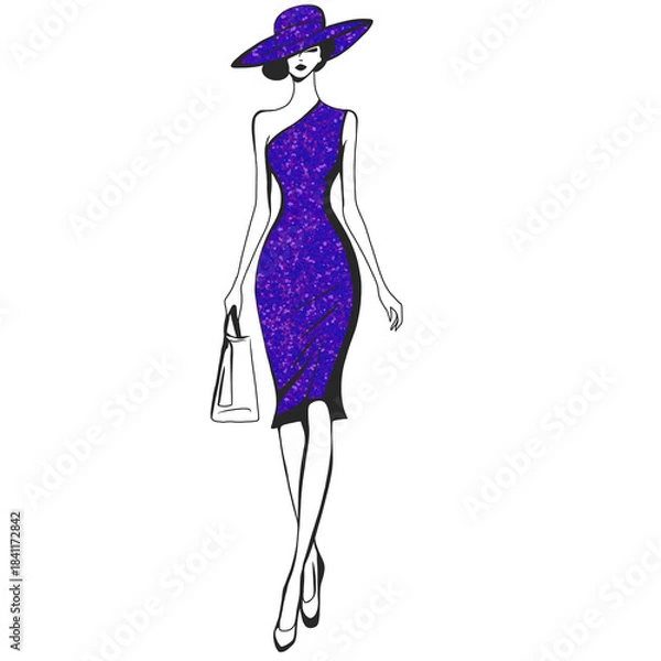 Obraz Illustration of Woman Wearing Hat and Dress