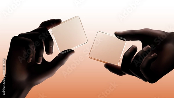 Obraz Hands Displaying Multiple Transparent Glass Pieces with Modern Gradient Lighting