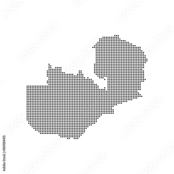 Fototapeta dotted halftone black silhouette of zambia map isolated. zambia country map for travel and presentation. zambia halftones map vector illustration.  world maps circle. global map.