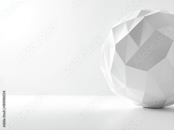 Obraz Cloud Dancer 2026 pure white faceted sphere close-up with geometric polygonal surface. Minimalist abstract background with copy space perfect for luxury branding, technology presentations, modern desi