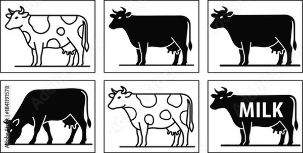 Obraz Black and white cow illustrations in a grid pattern