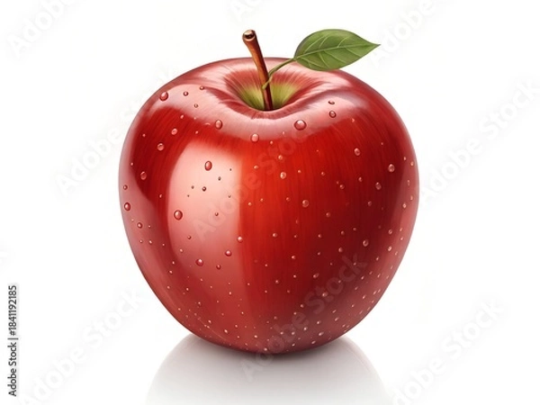 Fototapeta Fresh Red Apple with Water Droplets on White Background