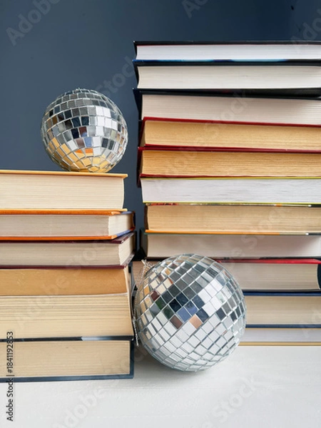 Obraz stack of books with a disco ball