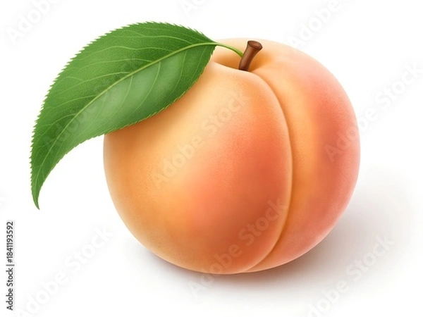 Fototapeta Peach with Soft Skin and Leaf on Stem