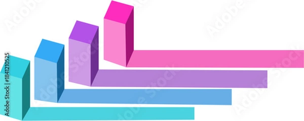 Obraz Colorful 3D bar chart with rising bars and horizontal lines representing growth and data analysis for business presentations isolated on white Background