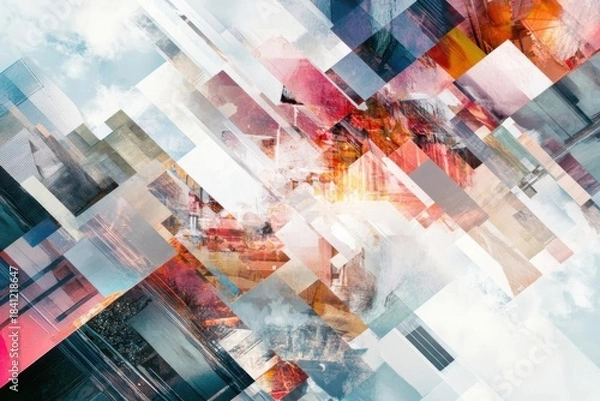 Fototapeta Explore Abstract Cityscapes With Interlocking Squares And Diagonal Composition.